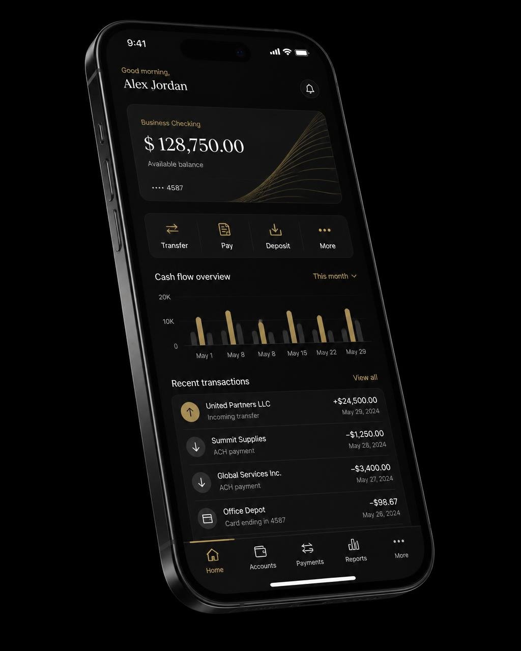 Aplicativo da conta empresarial Amplia Pay em um smartphone